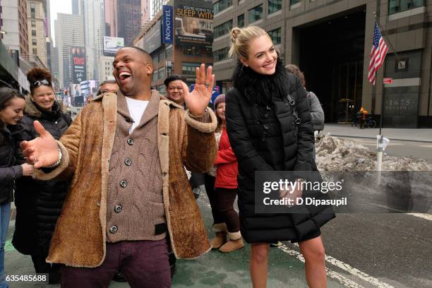 Calloway interviews Kate Upton during her visit to "Extra" in Times Square on February 15, 2017 in New York City.