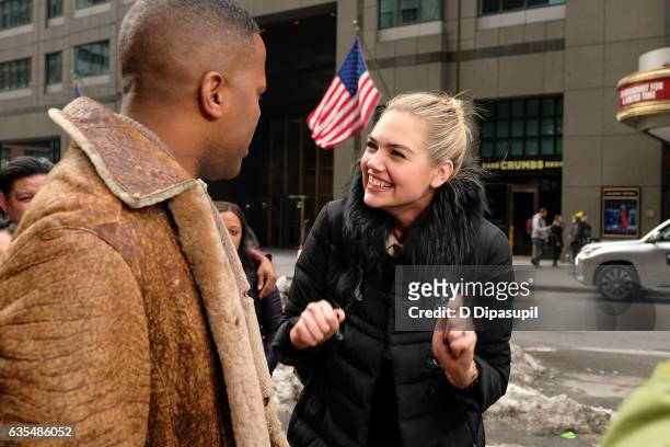 Calloway interviews Kate Upton during her visit to "Extra" in Times Square on February 15, 2017 in New York City.