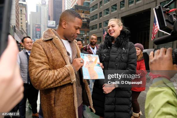 Calloway interviews Kate Upton during her visit to "Extra" in Times Square on February 15, 2017 in New York City.