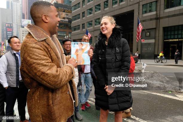 Calloway interviews Kate Upton during her visit to "Extra" in Times Square on February 15, 2017 in New York City.