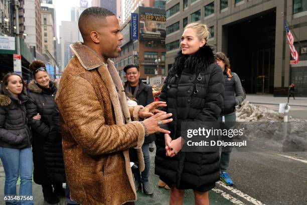 Calloway interviews Kate Upton during her visit to "Extra" in Times Square on February 15, 2017 in New York City.