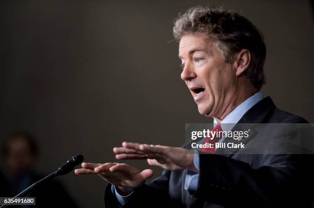 Sen. Rand Paul, R-Ky., speaks during the House Freedom Caucus news conference on Affordable Care Act replacement legislation on Wednesday, Feb. 15,...
