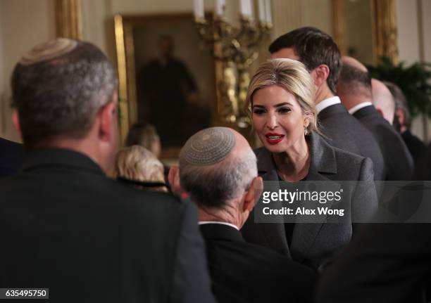 Ivanka Trump, daughter of U.S. President Donald Trump, greets Israeli guests after a joint news conference at the East Room of the White House...