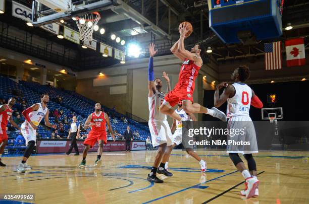 Abdel Nader of the Maine Red Claws goes up for a shot during the game against the Delaware 87ers on February 14, 2017 at the Bob Carpenter Center in...
