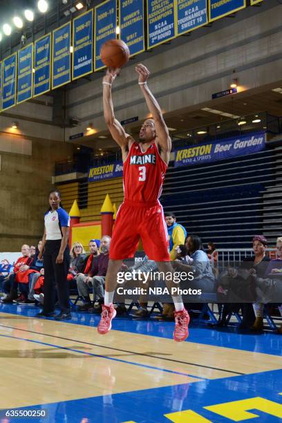 Coron Williams of the Maine Red Claws takes a shot during the game against the Delaware 87ers on February 14, 2017 at the Bob Carpenter Center in...