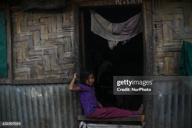 Rohingya child is seen smile inside the makeshift Leda Rohingya refugee camp on February 15, 2017 in Bangladesh. Thousands of Rohingya living at...