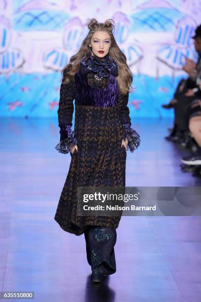 Model Gigi Hadid walks the runway for the Anna Sui collection during New York Fashion Week: The Shows at Gallery 1, Skylight Clarkson Sq on February...