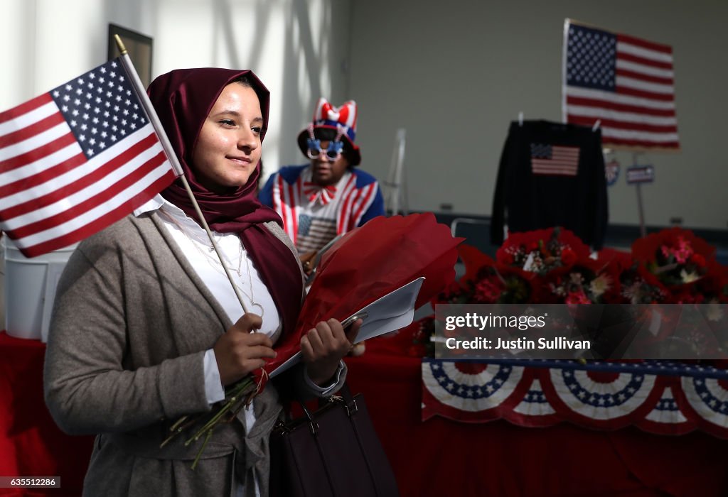 Immigrants Are Sworn In As U.S. Citizens In Naturalization Ceremony At L.A. Convention Center