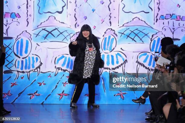 Designer Anna Sui walks the runway for the Anna Sui collection during New York Fashion Week: The Shows at Gallery 1, Skylight Clarkson Sq on February...