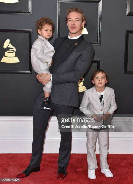Recording artist Diplo, sons Lazer Pentz and Lockett Pentz attend the 59th GRAMMY Awards at STAPLES Center on February 12, 2017 in Los Angeles,...