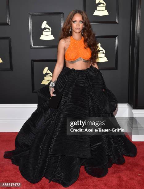Recording artist Rihanna attends the 59th GRAMMY Awards at STAPLES Center on February 12, 2017 in Los Angeles, California.