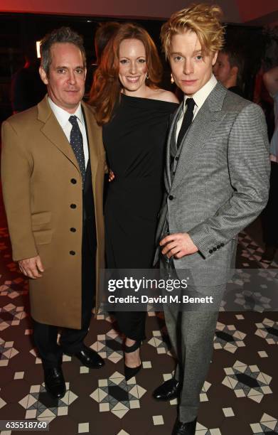 Tom Hollander, Clare Foster and Freddie Fox attend the press night after party for "Travesties" at 100 Wardour St on February 15, 2017 in London,...