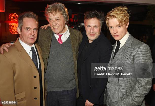 Tom Hollander, Sir Tom Stoppard, Patrick Marber and Freddie Fox attend the press night after party for "Travesties" at 100 Wardour St on February 15,...
