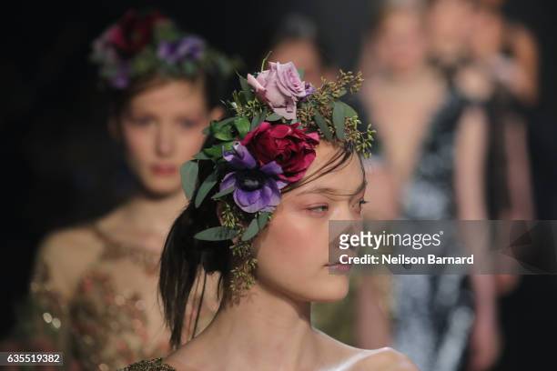 Model walks the runway for the Marchesa collection during New York Fashion Week: The Shows at Gallery 2, Skylight Clarkson Sq on February 15, 2017 in...