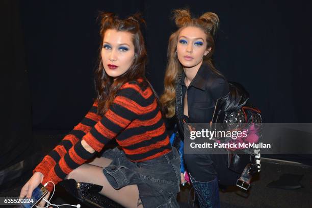 Bella Hadid Gigi Hadid pose backstage at Anna Sui Fall/Winter 2017 Show during, New York Fashion Week: The Shows on February 15, 2017 in New York...