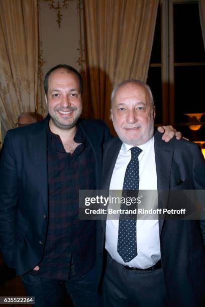 Francois Berleand and his son Martin Berleand attend Francois Berleand is elevated to the rank of "Officier de la Legion d'Honneur" at Hotel de...