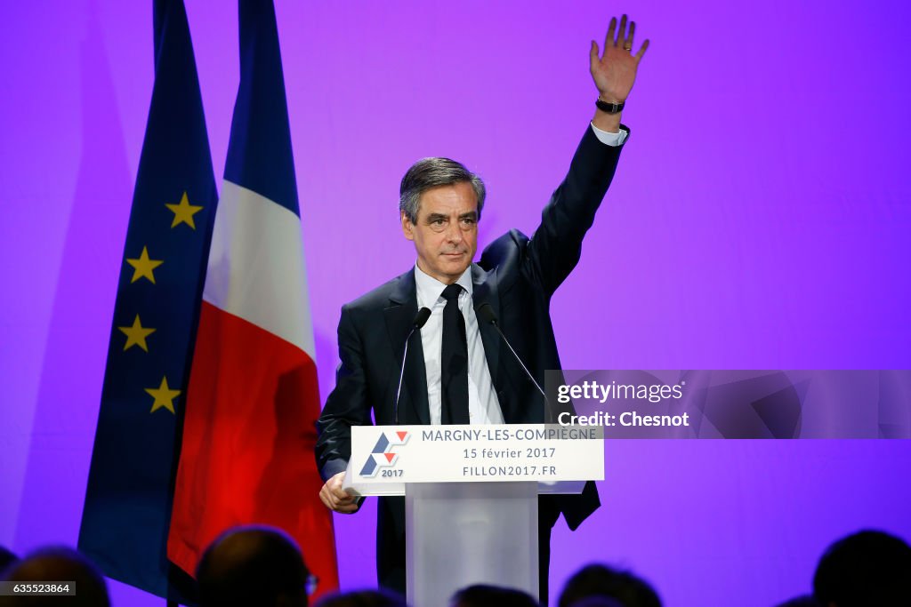 French Candidate For the right-wing 'Les Republicains'(LR) Party Francois Fillon Holds A RAlly Party In Compiegne