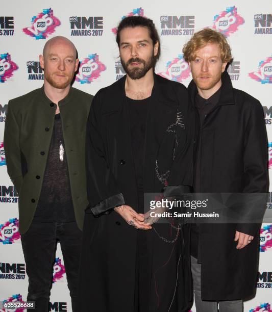 Ben Johnston, James Johnston and Simon Neil of Biffy Clyro arrives at the VO5 NME awards 2017 on February 15, 2017 in London, United Kingdom.
