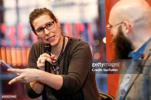Film Editor Gesa Jaeger and producer Jakob Lass discuss during the Berlinale Open House Panel 'The Editor's Role' during the 67th Berlinale...