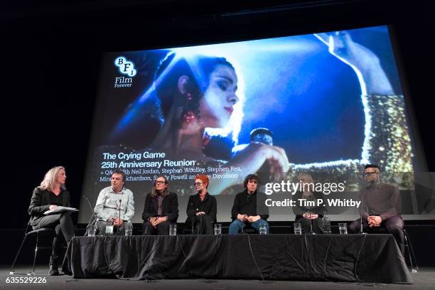 Jane Giles conducts questions with Director Neil Jordan, Producer Stephen Woolley, Costume Designer Sandy Powell, Actor Stephen Rea, Actor Miranda...