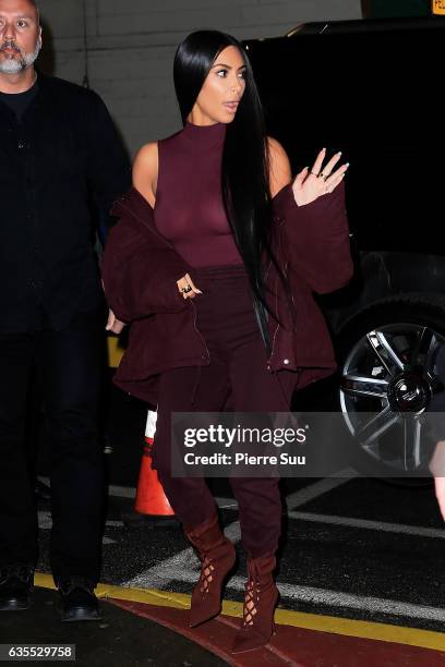 Kim Kardashian arrives at the Yeezy show at pier 59 on February 15, 2017 in New York City.