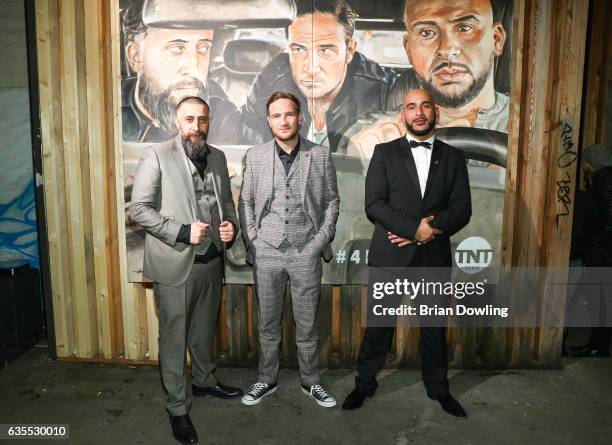 Kida Khodr Ramadan , Frederick Lau, and Veysel Gelin attend the after show party of '4 Blocks' screening at Prinz Charles Club Berlin on February 15,...