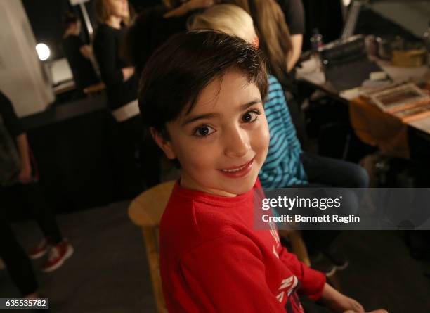 Model prepares backstage at Rookie USA Fashion Show during New York Fashion Week: The Shows at Skylight Clarkson Sq on February 15, 2017 in New York...
