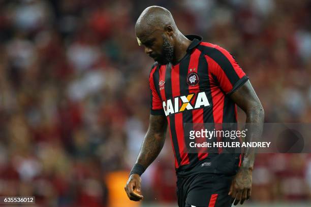 Grafite of Brazil's Atletico Paranaense gestures during a match with Paraguay's Deportivo Capiata during their Libertadores Cup football match at the...