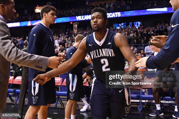 Villanova Wildcats forward Kris Jenkins enters the court during player introductions prior to a game between the Villanova Wildcats and the DePaul...