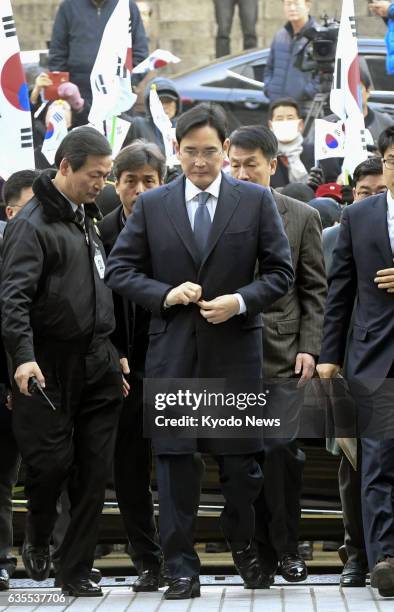 Lee Jae Yong , vice chairman of Samsung Electronics Co., is pictured arriving at the Seoul Central District Court on Feb. 16, 2017. Special...