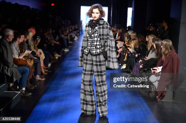 Model walks the runway at the Anna Sui Autumn Winter 2017 fashion show during New York Fashion Week on February 15, 2017 in New York, United States.