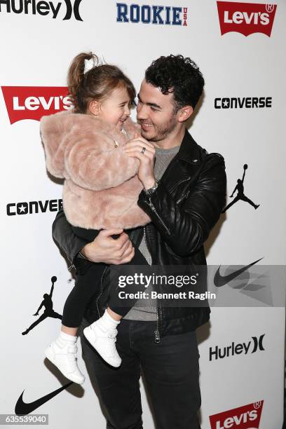 Recording artist Kevin Jonas and daugther Alena Jonas attend the Rookie USA Fashion Show during New York Fashion Week: The Shows at Skylight Clarkson...