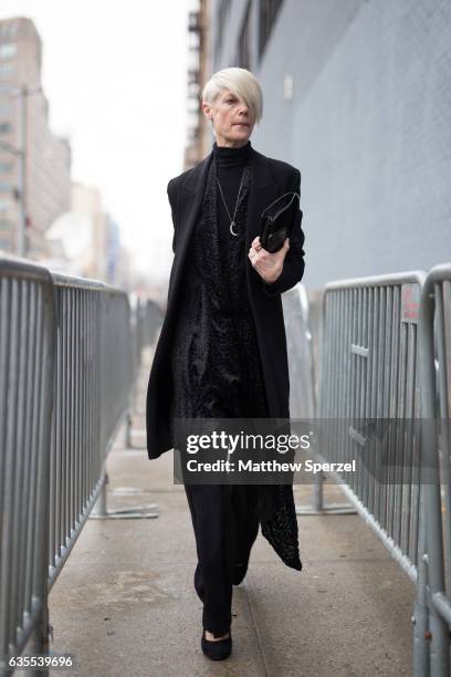 Kate Lunsford is seen attending Michael Kors during New York Fashion Week wearing an all black outfit on February 15, 2017 in New York City.