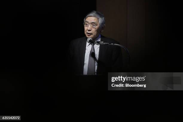 Haruhiko Kuroda, governor of the Bank of Japan , speaks during a keynote speech at an international conference hosted by the Deposit Insurance...