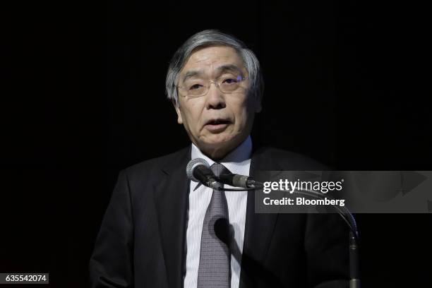 Haruhiko Kuroda, governor of the Bank of Japan , speaks during a keynote speech at an international conference hosted by the Deposit Insurance...