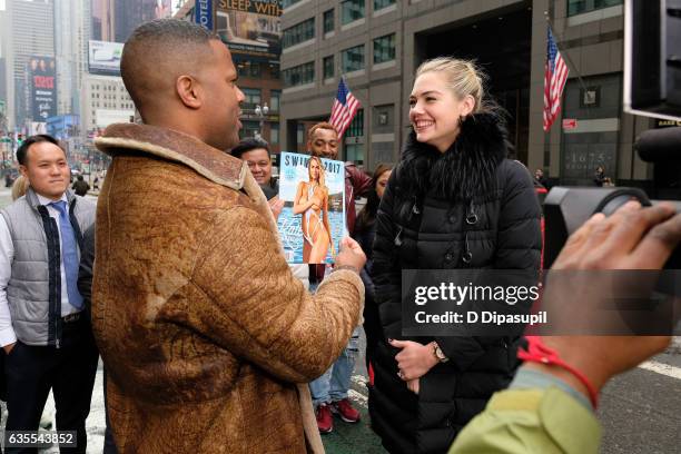 Calloway interviews Kate Upton during her visit to "Extra" in Times Square on February 15, 2017 in New York City.