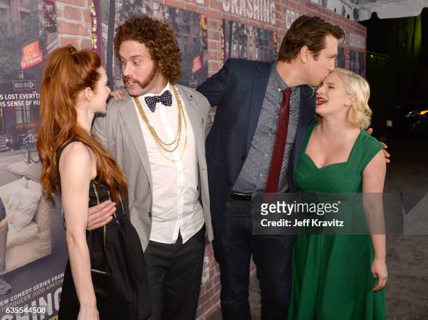 Actors Kate Gorney, T.J. Miller, creator/Executive Producer Pete Holmes and Valerie Chaney attend HBO's "Crashing" premiere and after party on...
