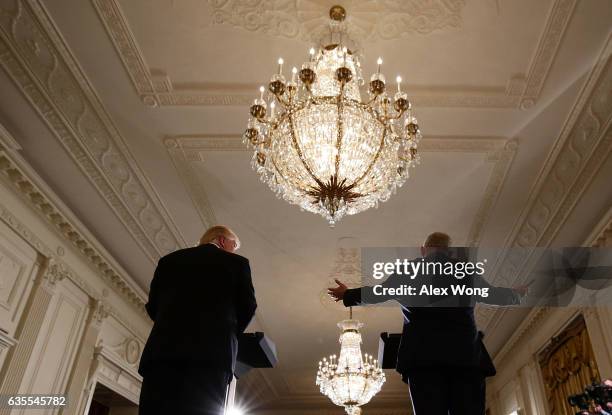 President Donald Trump and Israel Prime Minister Benjamin Netanyahu participate in a joint news conference at the East Room of the White House...