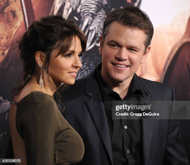 Actor Matt Damon and wife Luciana Damon arrive at the premiere of Universal Pictures' "The Great Wall" at TCL Chinese Theatre IMAX on February 15,...