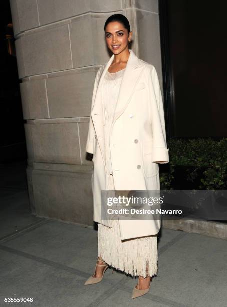 Actress Deepika Padukone arrives for the Ralph Lauren show February 2017 New York Fashion Week at the Ralph Lauren Collection Store on February 15,...