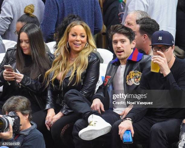 Mariah Carey and Bryan Tanaka attend a basketball game between the Atlanta Hawks and the Los Angeles Clippers at Staples Center on February 15, 2017...