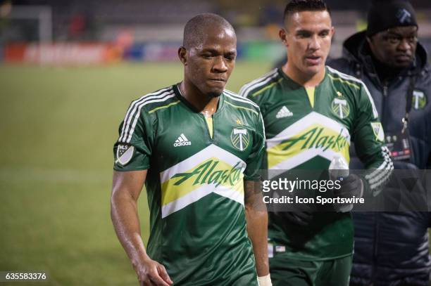 Portland Timbers midfielder Darlington Nagbe at the end of the first half of the Portland preseason tournament between the Portland Timbers and...