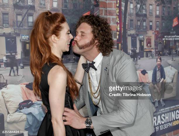 Kate Gorney and T.J. Miller attend the premiere of HBO's 'Crashing' at Avalon on February 15, 2017 in Hollywood, California.