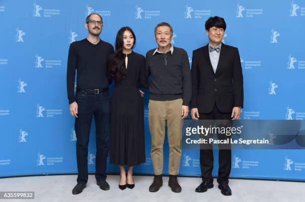 Writer Mark Peranson, actress Kim Min-hee, director Hong Sangsoo and director of photography Park Hong-Yeol attend the 'On the Beach at Night Alone'...