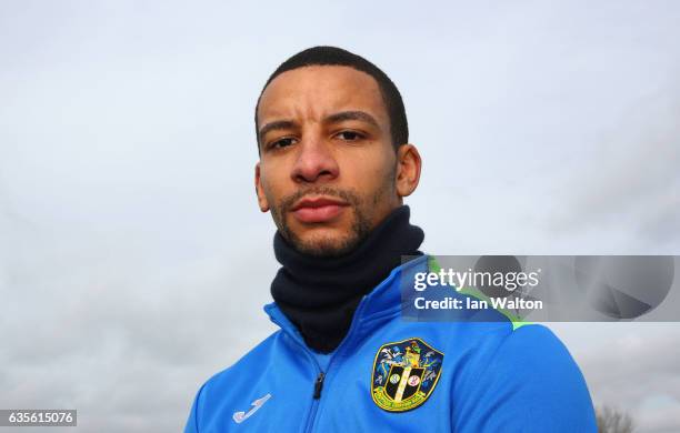 Ex-Arsenal player Craig Eastmond poses during a Sutton United FA Cup media day on February 16, 2017 at the Borough Sports Ground in Sutton, Greater...