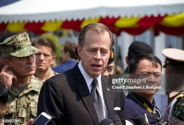 Mr. Glyn T. Davies, U.S. Ambassador to Thailand speaks at a press conference at the opening ceremonies of Cobra Gold 2017 in Sattahip, Thailand. The...