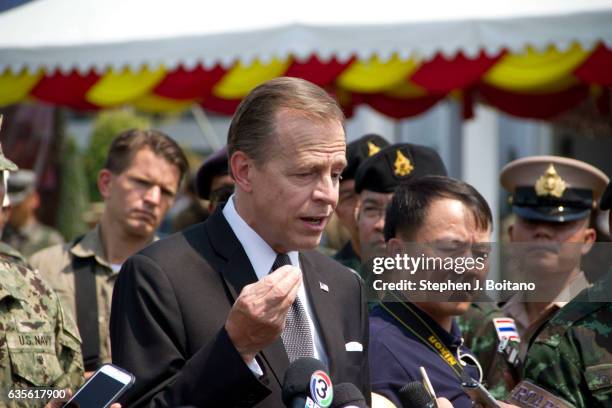 Mr. Glyn T. Davies, U.S. Ambassador to Thailand speaks at a press conference at the opening ceremonies of Cobra Gold 2017 in Sattahip, Thailand. The...