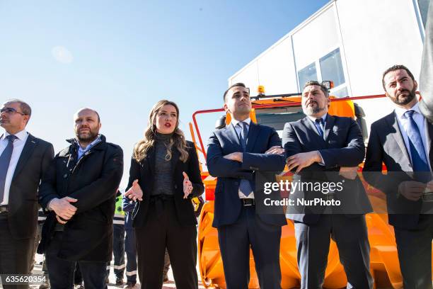 The vice president of the Chamber of Deputies, Luigi Di Maio in L'Aquila, on February 16, 2017 for a delivery of a turbine to Italian Civil...