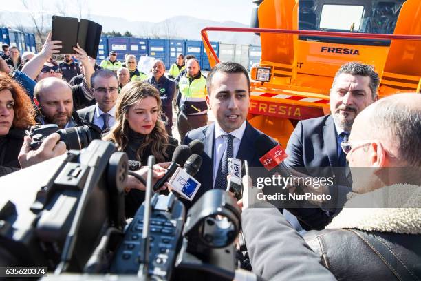 The vice president of the Chamber of Deputies, Luigi Di Maio in L'Aquila, on February 16, 2017 for a delivery of a turbine to Italian Civil...