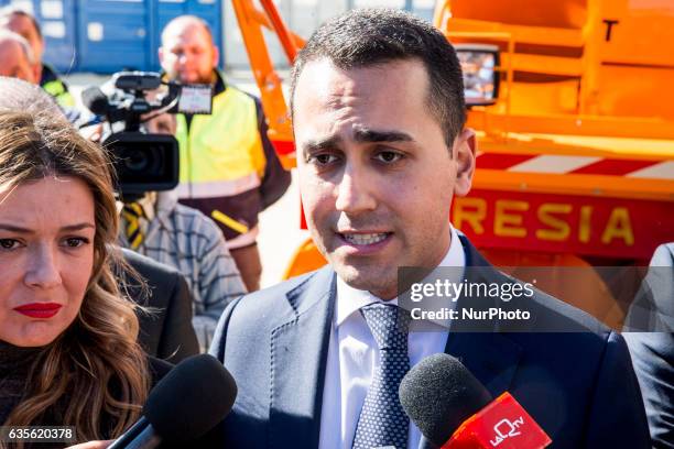 The vice president of the Chamber of Deputies, Luigi Di Maio in L'Aquila, on February 16, 2017 for a delivery of a turbine to Italian Civil...